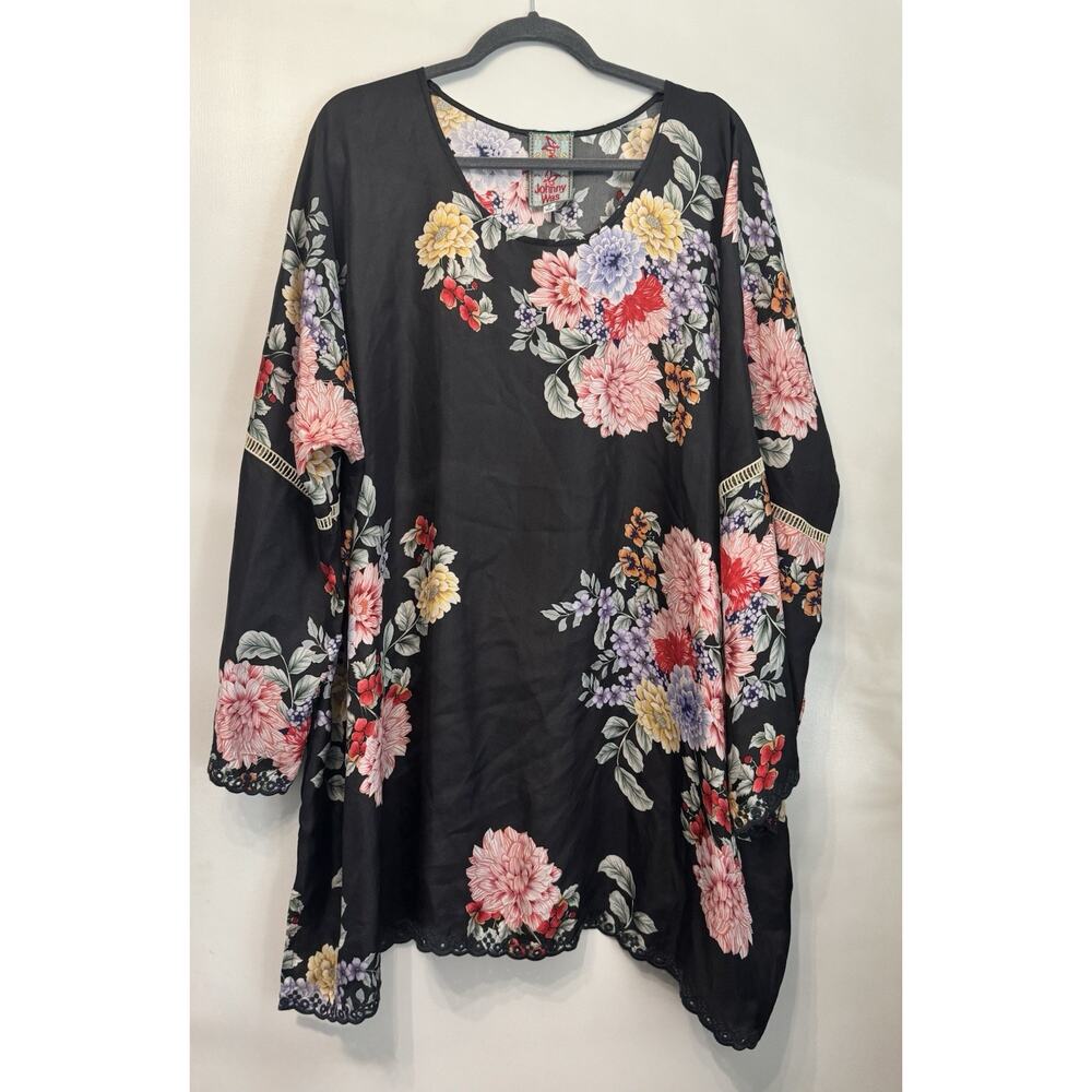 Johnny Was 3XL Edine Floral Print Black Tunic Coverup Top